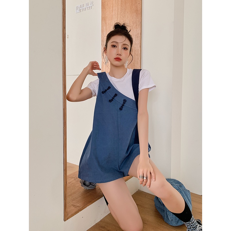 Jumpsuit Ngắn Hai Dây Dáng Rộng Thời Trang Mùa Hè Hàng Mới 2022