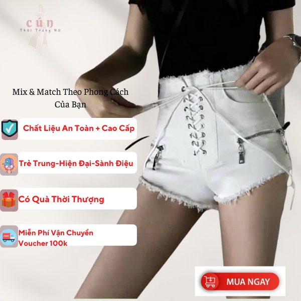 Quần Short Thể Thao Lưng Cao Màu Trơn Phối Dây Rút Thời Trang Hàn Quốc Cho Nữ