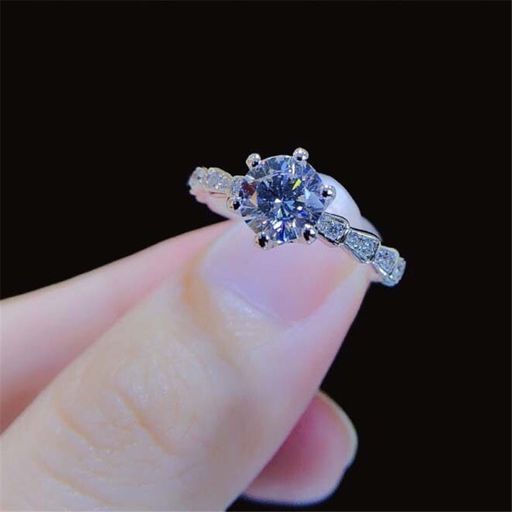 Nhẫn Đính Hôn Bằng Bạc 925 Đính Đá Zircon Thời Trang Cho Nữ