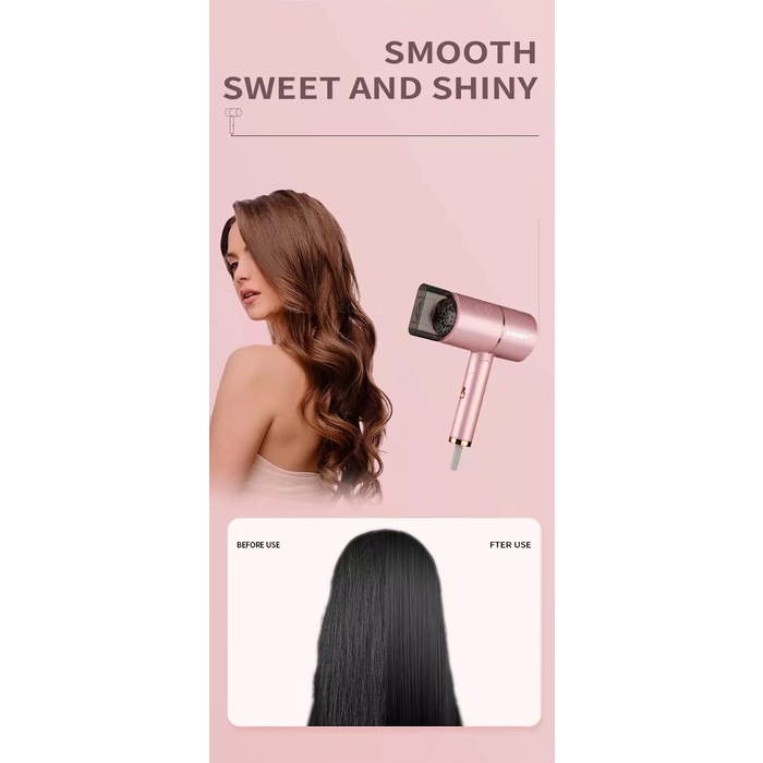 Máy sấy tóc Kemei sử dụng ion âm tay cầm màu hồng gập lại phù hợp du lịch/sử dụng ở nhà/salon