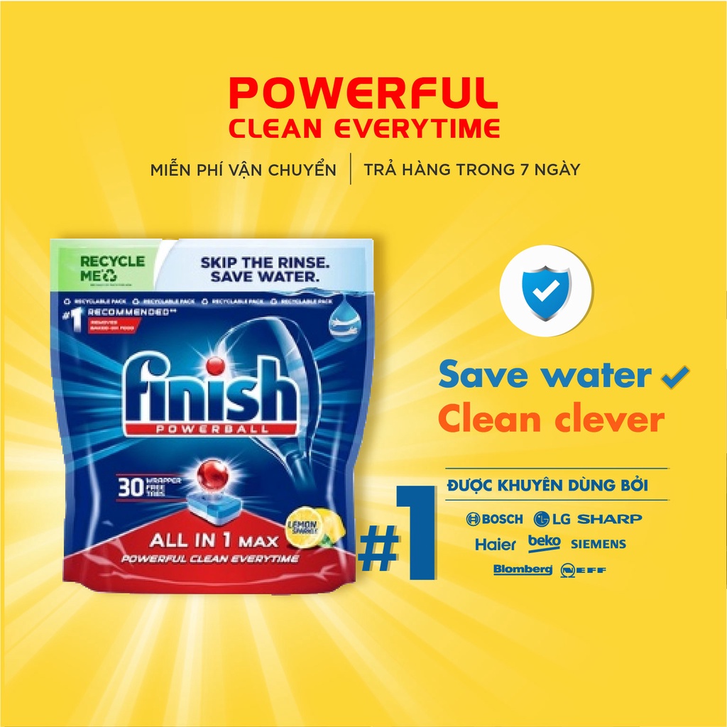 Viên rửa chén bát Finish Cao cấp All In One Max 30 viên Finish EU