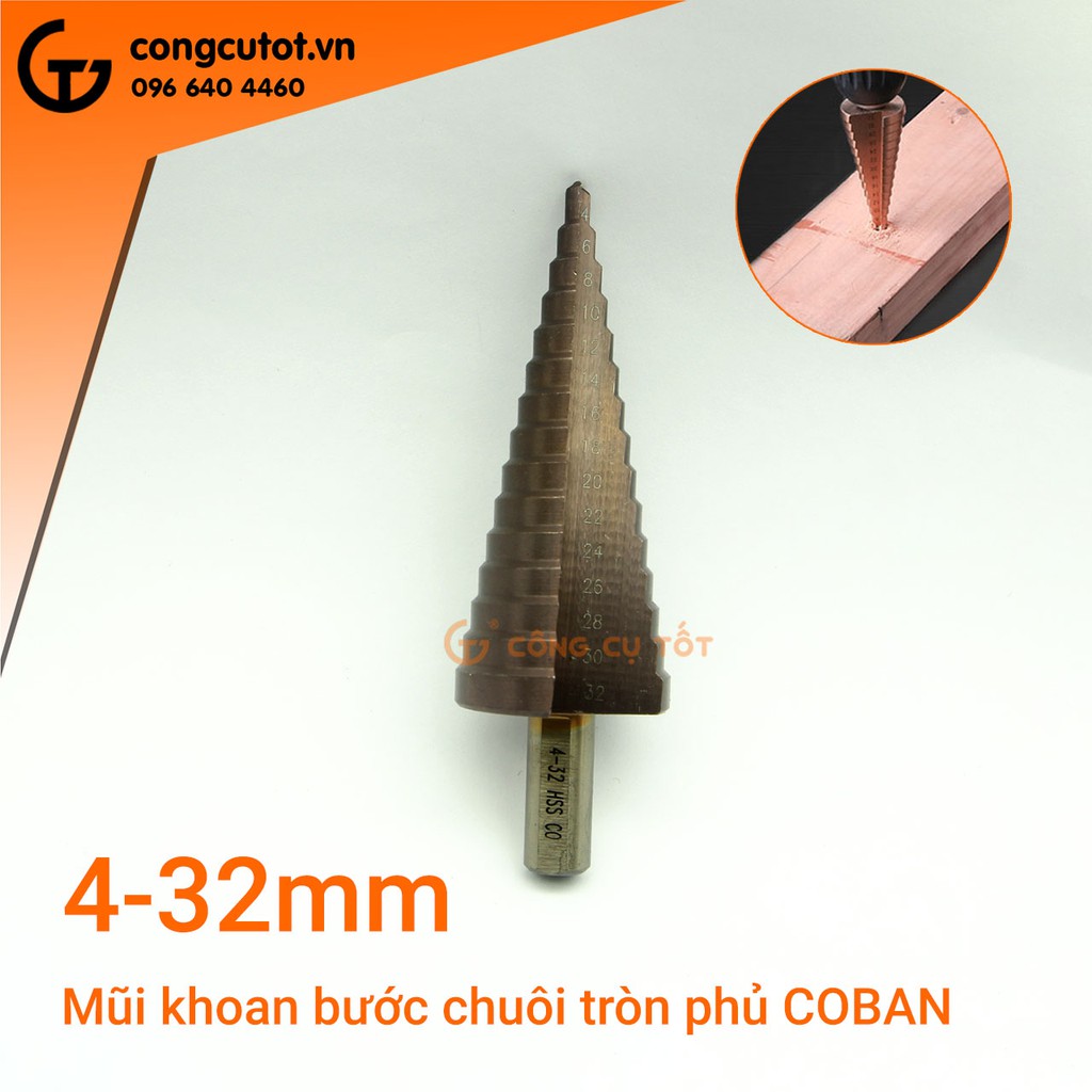 Mũi khoan bước thẳng HSS phủ coban chuôi tròn vát