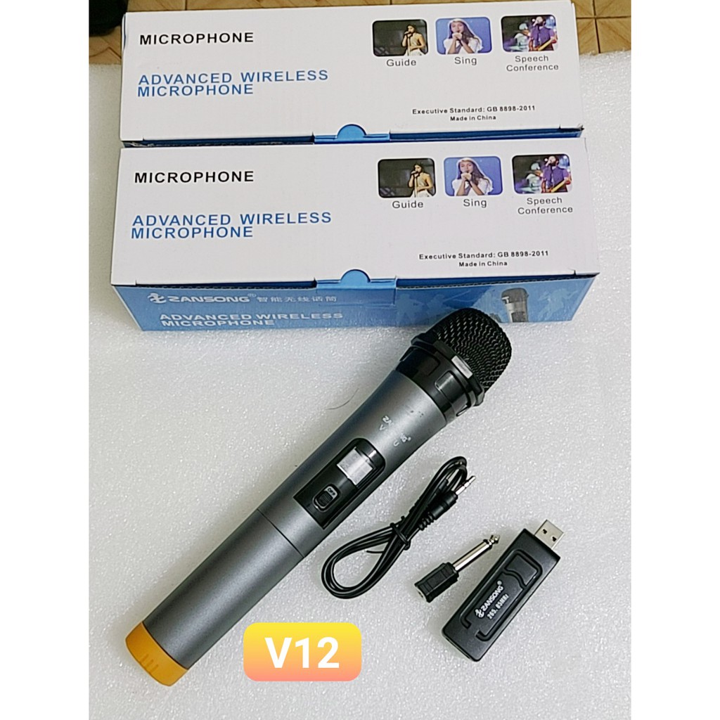 Micro Karaoke không dây v12+V10 cho loa kéo Daile / Aige / Zansong / Shuae V12 có màn hình LCD