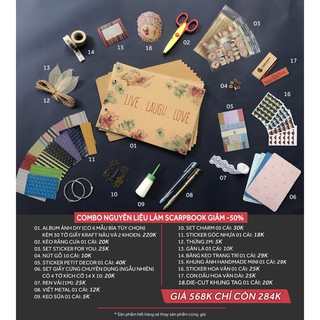 SALE 50% Combo Nguyên Liệu Làm Scrapbook Album Handmade Vintage Đủ Bộ