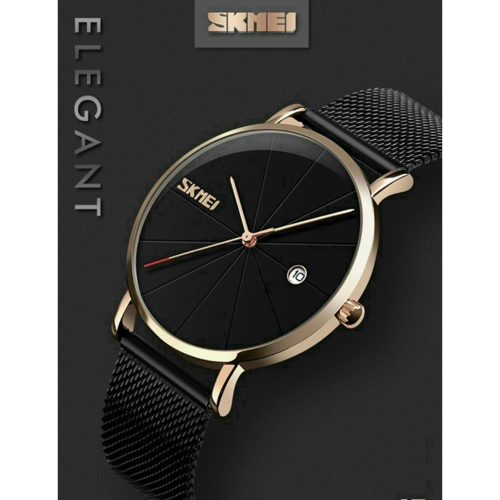 Đồng hồ nam mặt tròn, đồng hồ đeo tay nam SKMEI dây lưới, thời trang công sở