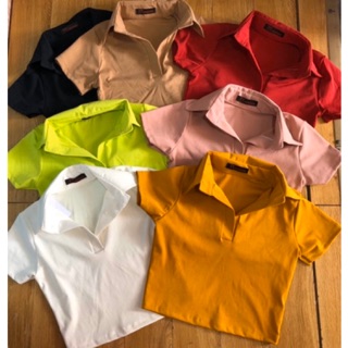 Áo thun cổ bẻ croptop chất đẹp