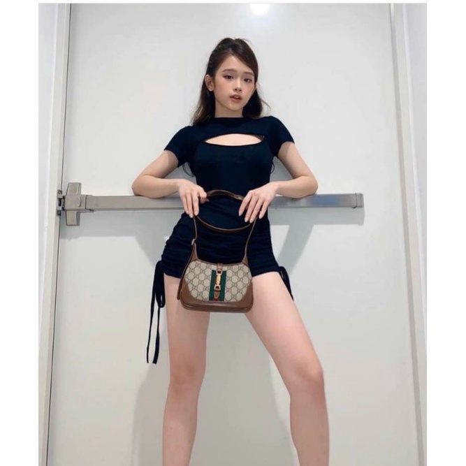 Váy body nữ, đầm ôm khoét ngực dây rút 2 bên hông cá tính | BigBuy360 - bigbuy360.vn