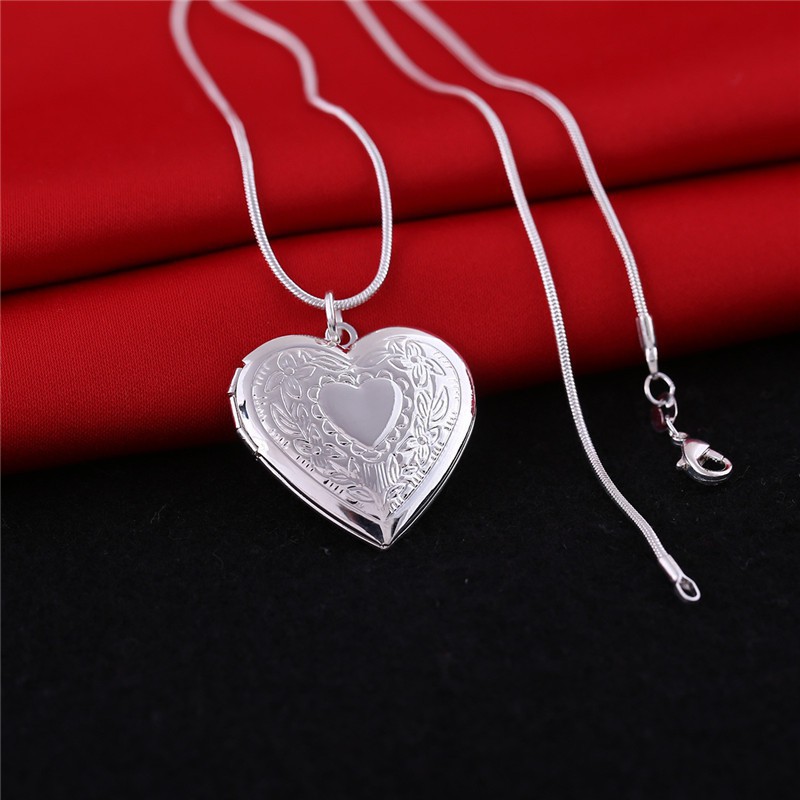 Silver Heart Locket Photo Pendant Necklace Birthday Anniversary Valentine Gift