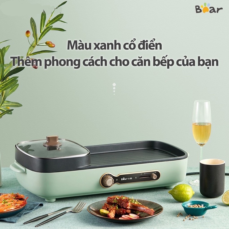 Bếp Lẩu Nướng Bear đa năng DKG-C15G1, lẩu nướng 2 ngăn 2 in1 - Bear - Bảo hành 12 tháng