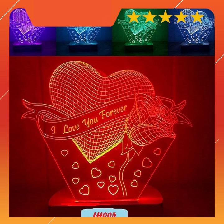 Đèn Led 3D 16 màu - đèn ngủ mẫu trái tim hoa hồng i love you forever