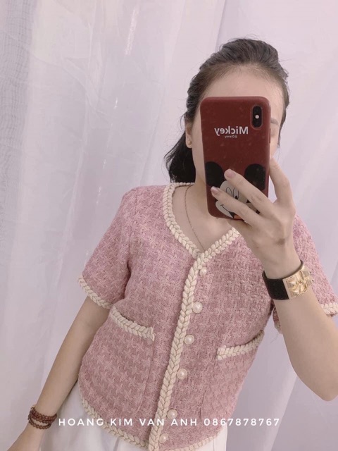 Áo crotop vải tweed kèm video ảnh thật