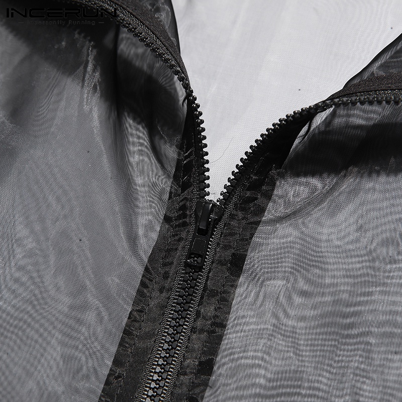 Jumpsuit INCERUN tay ngắn thiết kế xuyên thấu phối khóa kéo gợi cảm cho nam