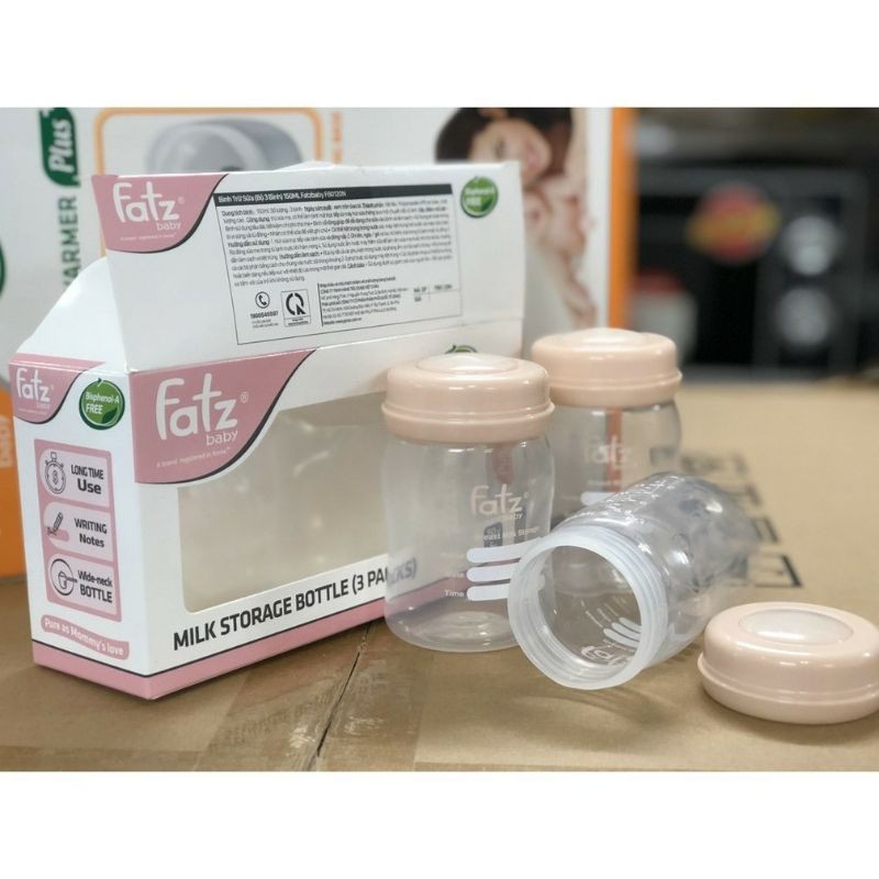 Bộ 3 bình trữ sữa 150ml Fatz Baby cổ rộng FB0120N