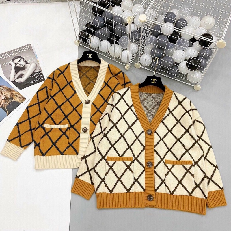 Áo cadigan kẻ ô vàng ms190 | BigBuy360 - bigbuy360.vn