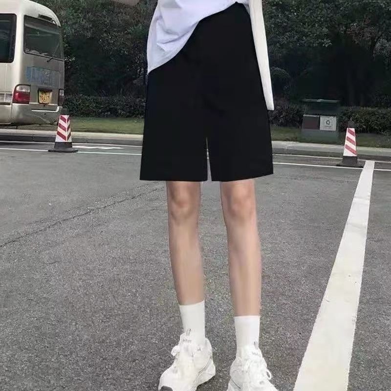 Quần Short Thể Thao Ống Rộng Lưng Cao Màu Đen Phong Cách Hàn Quốc Thời Trang Mùa Hè Trẻ Trung Cho Nữ