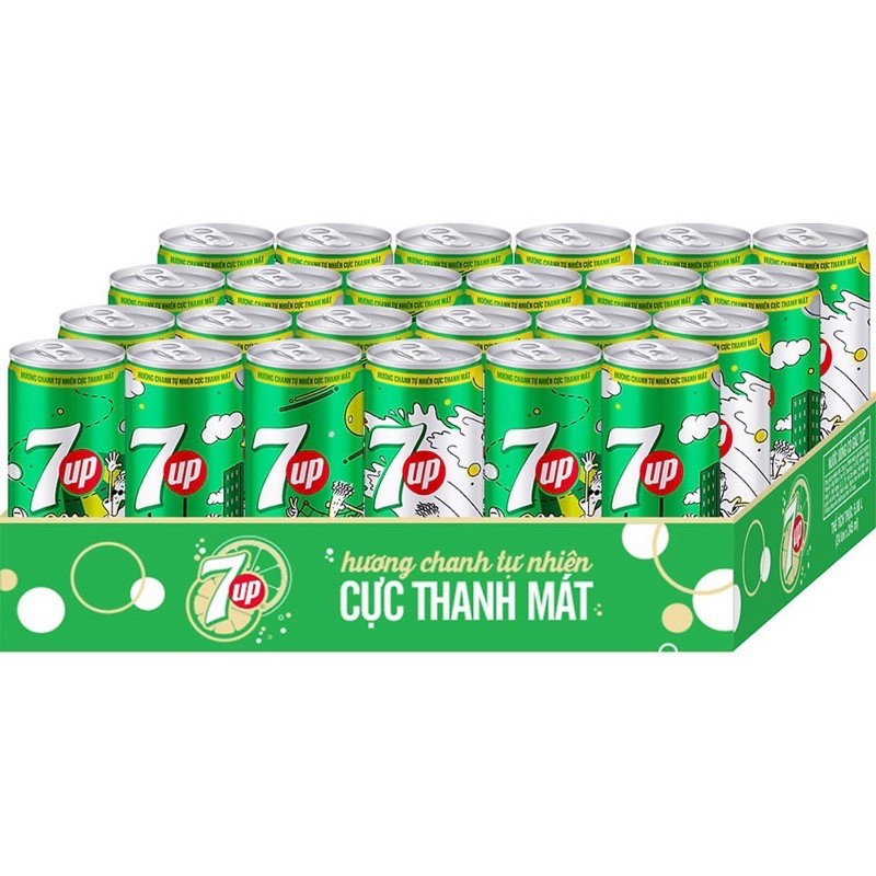 Thùng 24 Lon Nước Ngọt Có Gas 7 Up Hương Chanh 330ml