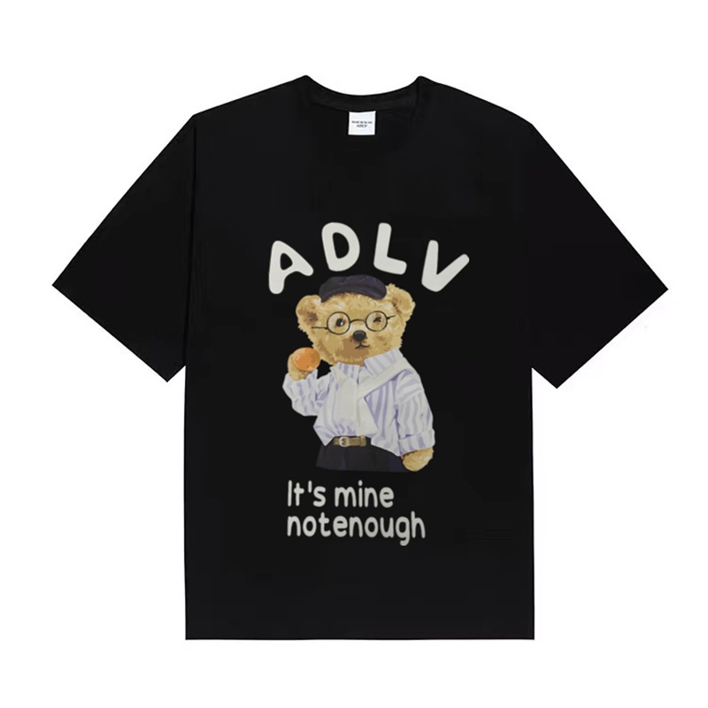 Áo Thun Cotton Tay Ngắn Dáng Rộng In Hình Chú Gấu May Mắn Thời Trang Cho Cặp Đôi