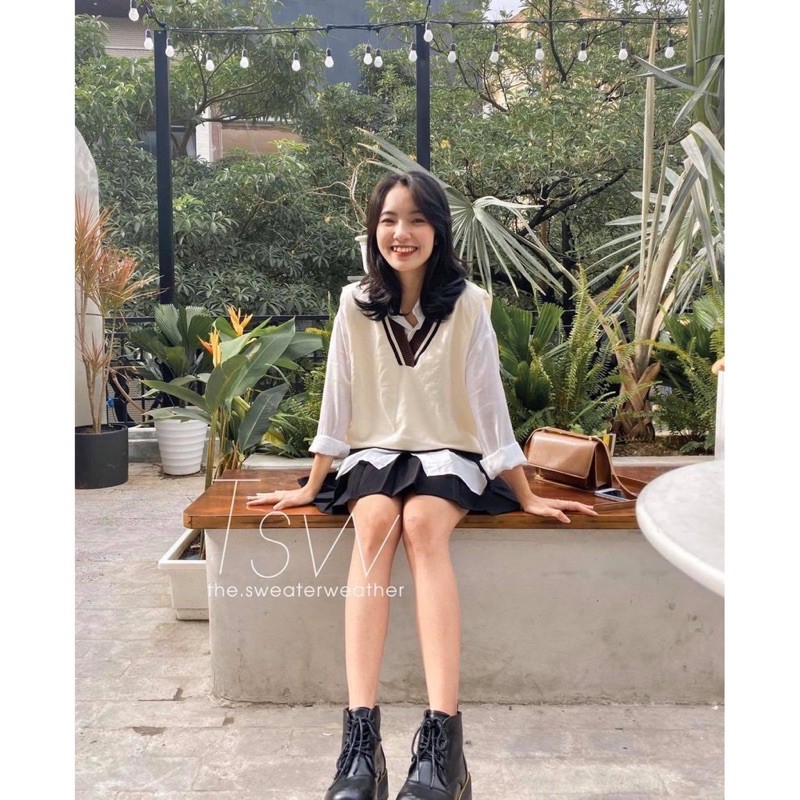 [Ảnh thật/Sẵn]Áo gile len viền xẻ vạt phong cách Ulzzang | BigBuy360 - bigbuy360.vn