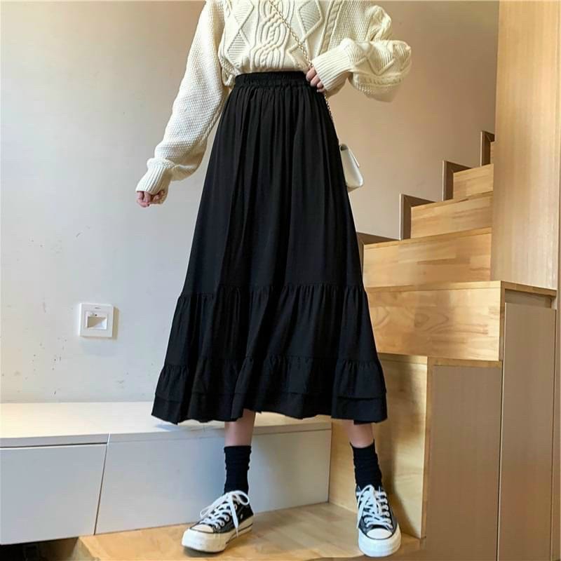 Chân váy Hàn Quốc CV.015, Chân váy lụa 2 lớp bèo 3 tầng cách điệu cực xinh | BigBuy360 - bigbuy360.vn