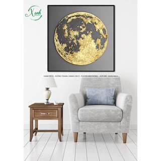 Tranh canvas treo tường trái đất vàng nghệ thuật tặng đinh treo tranh