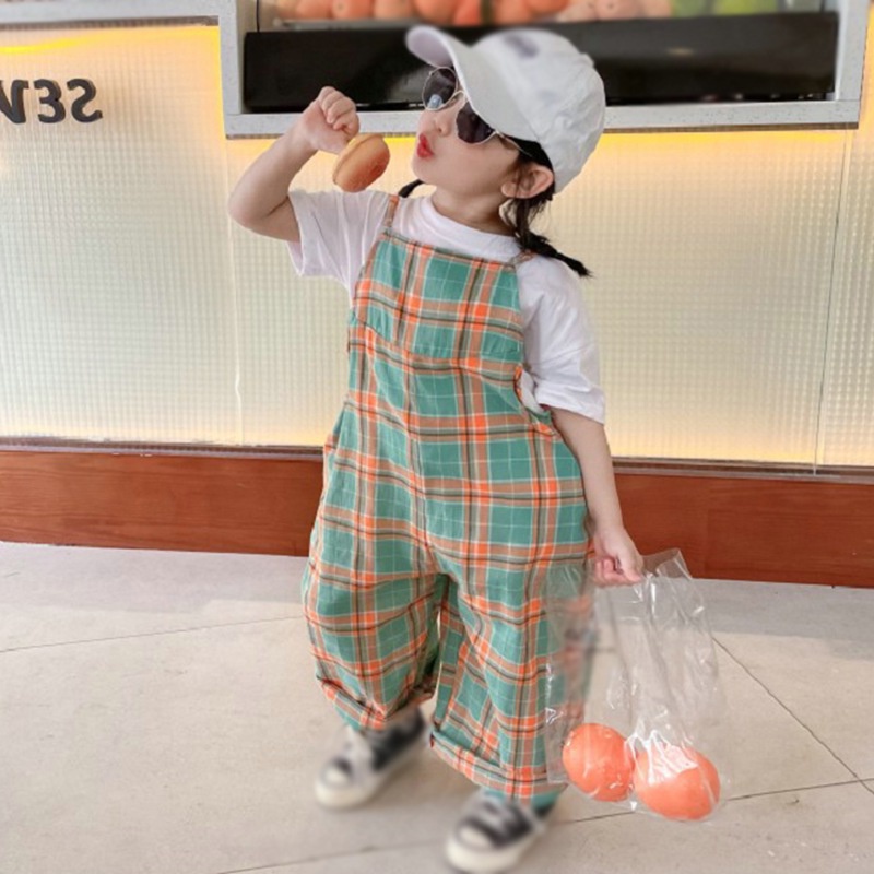 Jumpsuit Hai Dây Họa Tiết Caro Dễ Thương Cho Bé Gái