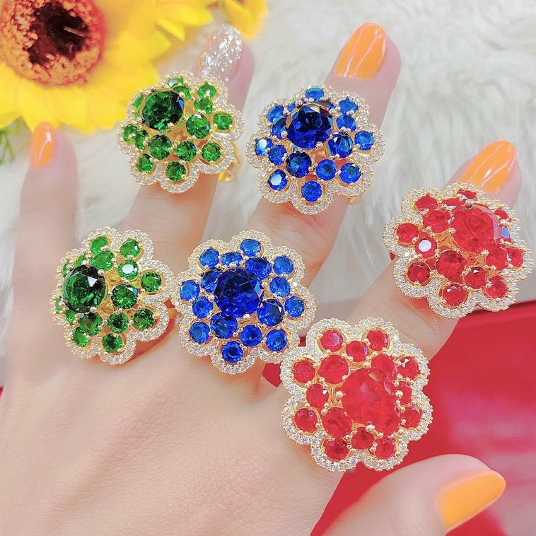Nhẫn Nữ Đá Hoa Nhiều Màu - Mẫu Đẹp - Độc - Lạ - Giống Thật 99% UN3105009 - Đeo Đi Tiệc Lên Hình Cực Sang