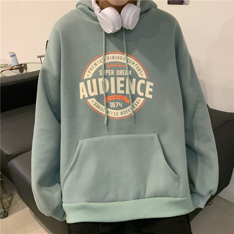 Áo hoodie dài tay dáng rộng phối nhung kiểu Vintage Hàn Quốc thời trang mùa đông 2020 cho các cặp đôi 68150