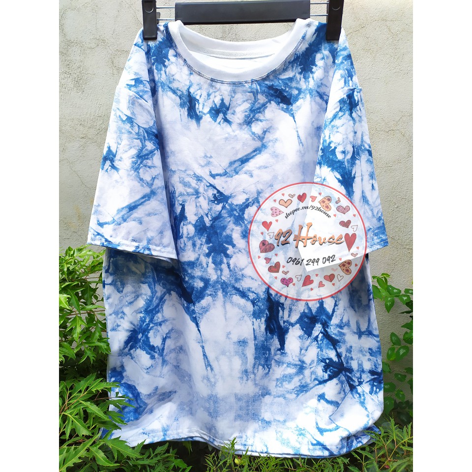 Áo thun dáng rộng loang màu xanh ngọc freesize tay lỡ