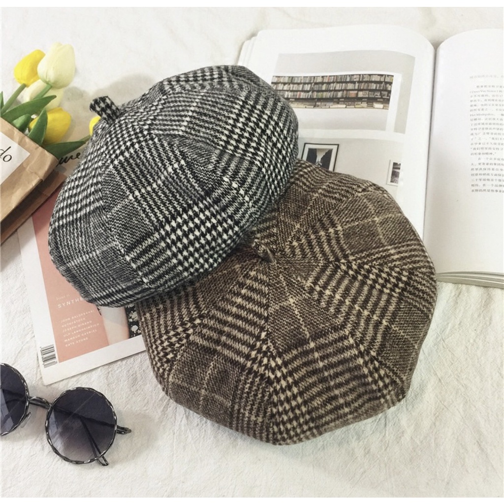 Mũ nồi họa tiết sọc caro thời trang cho nữ