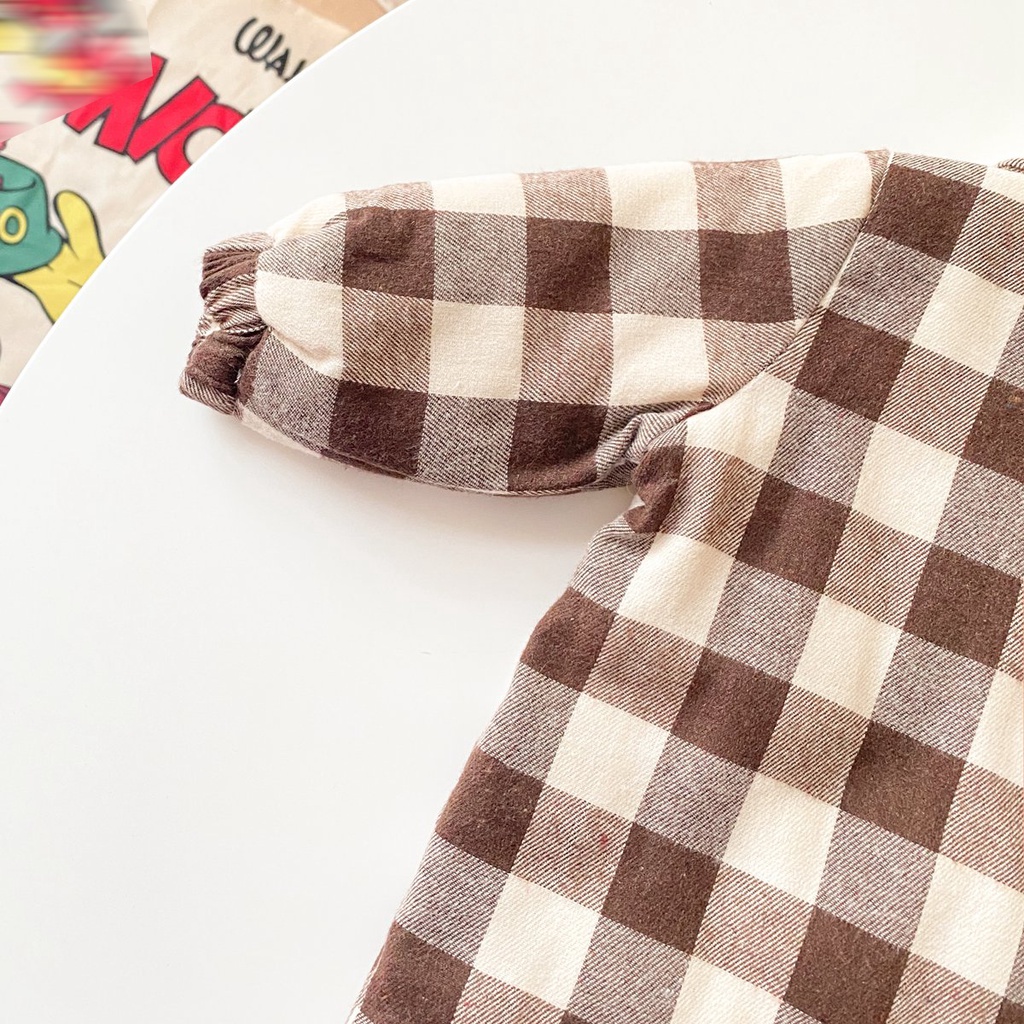 Bộ áo liền quần Sanlutoz dành cho bé trai sơ sinh thiết kế tay dài vải cotton họa tiết sọc ca rô