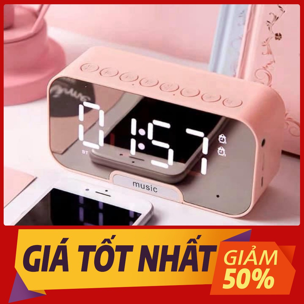 Loa bluetooth mini kèm đồng hồ báo thức có gương soi tiện dụng