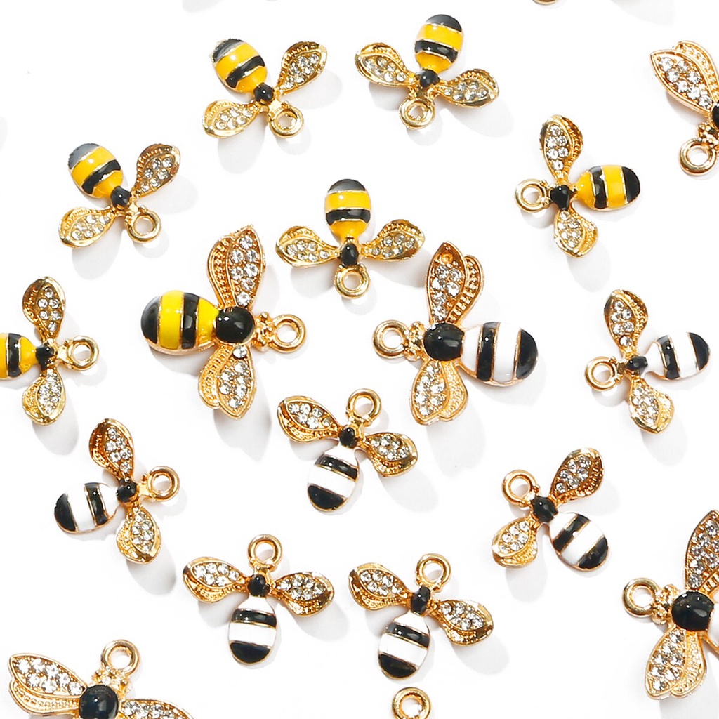 2 Charm hình chú ong tráng men dễ thương dùng làm trang sức thủ công