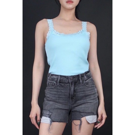 Áo thun hai dây thun gân viền ren • Storenyy