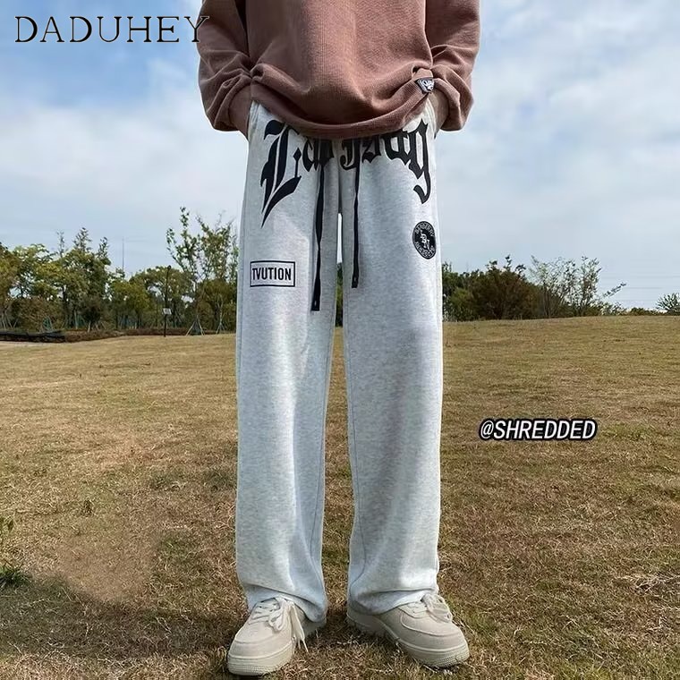 DaDuHey Men's Summer Running Oversized Track Pants European and American Fashion Brand Straight Casual Pants