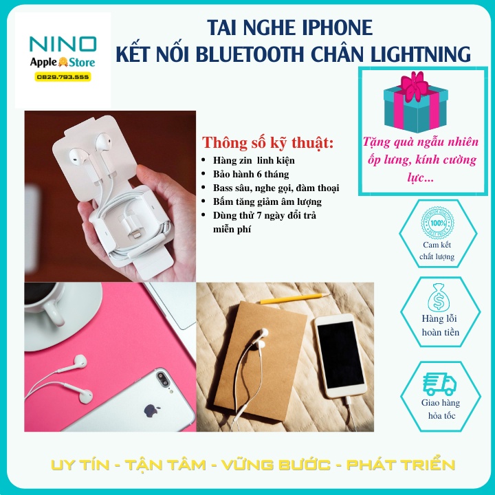 Tai nghe dây cho ip chân lightning zin linh kiện nghe nhạc, gọi điện, tăng giảm âm lượng (Tặng kèm bao đựng case)
