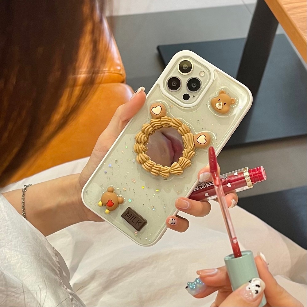 Ốp điện thoại TPU mềm chống sốc phối kim tuyến lấp lánh có gương trang điểm cho 13 12 11 Pro Max X Xs Max XR 8 7 Plus