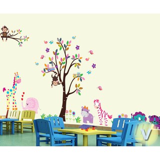 Decal dán tường Vườn thú sắc màu