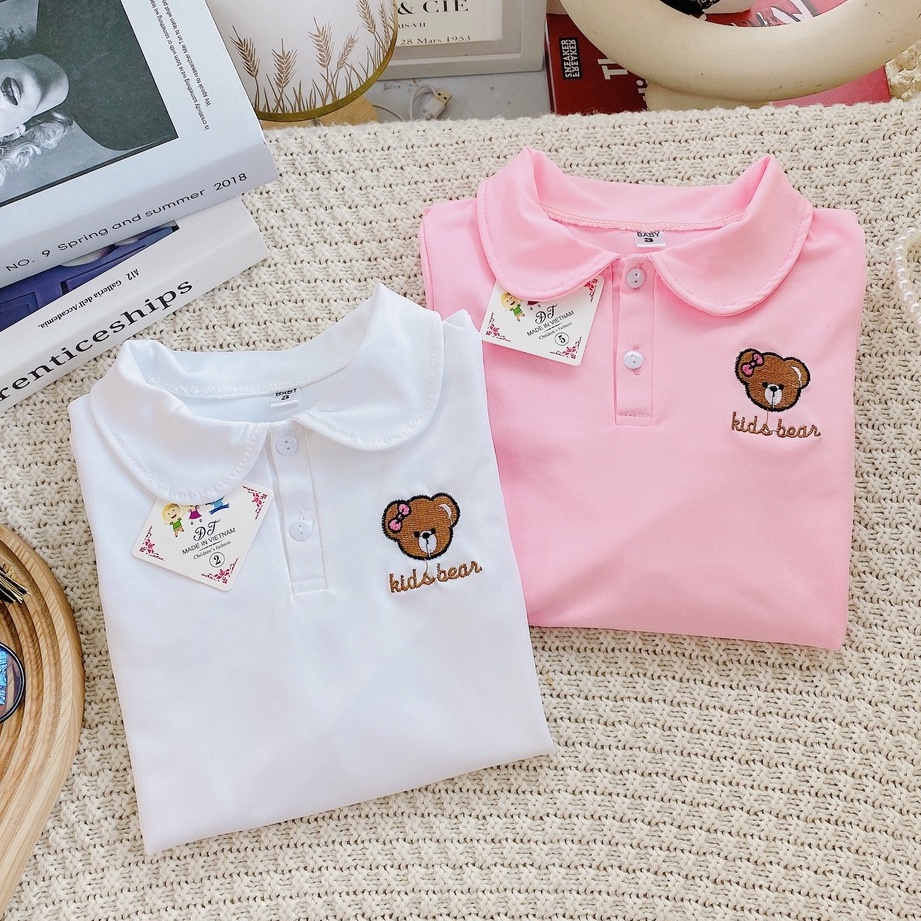 TẾT 2023: VÁY, ĐẦM POLO DÀI TAY thêu gấu BEAR cho bé gái 14-28kg