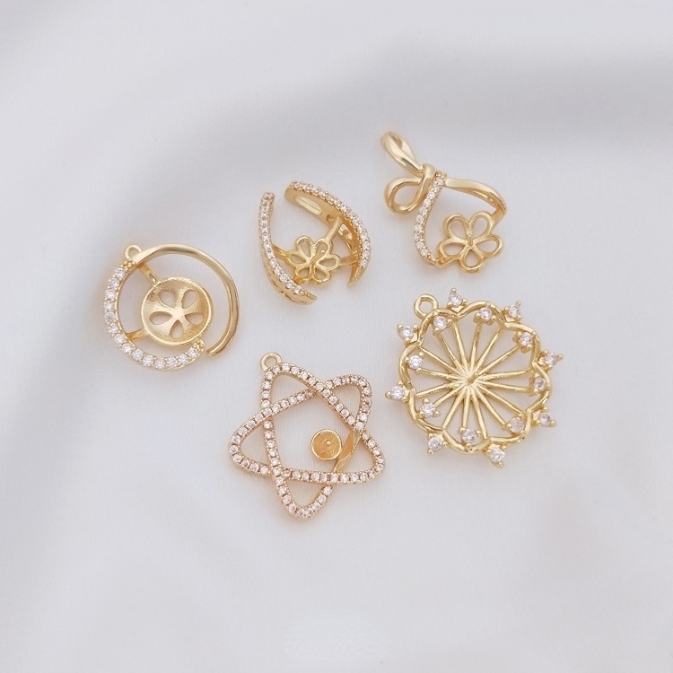 Phụ Kiện Giá Đỡ Mặt Dây Chuyền Hình Túi Tiền Xu Năm Cánh Bằng Đồng 14K diy