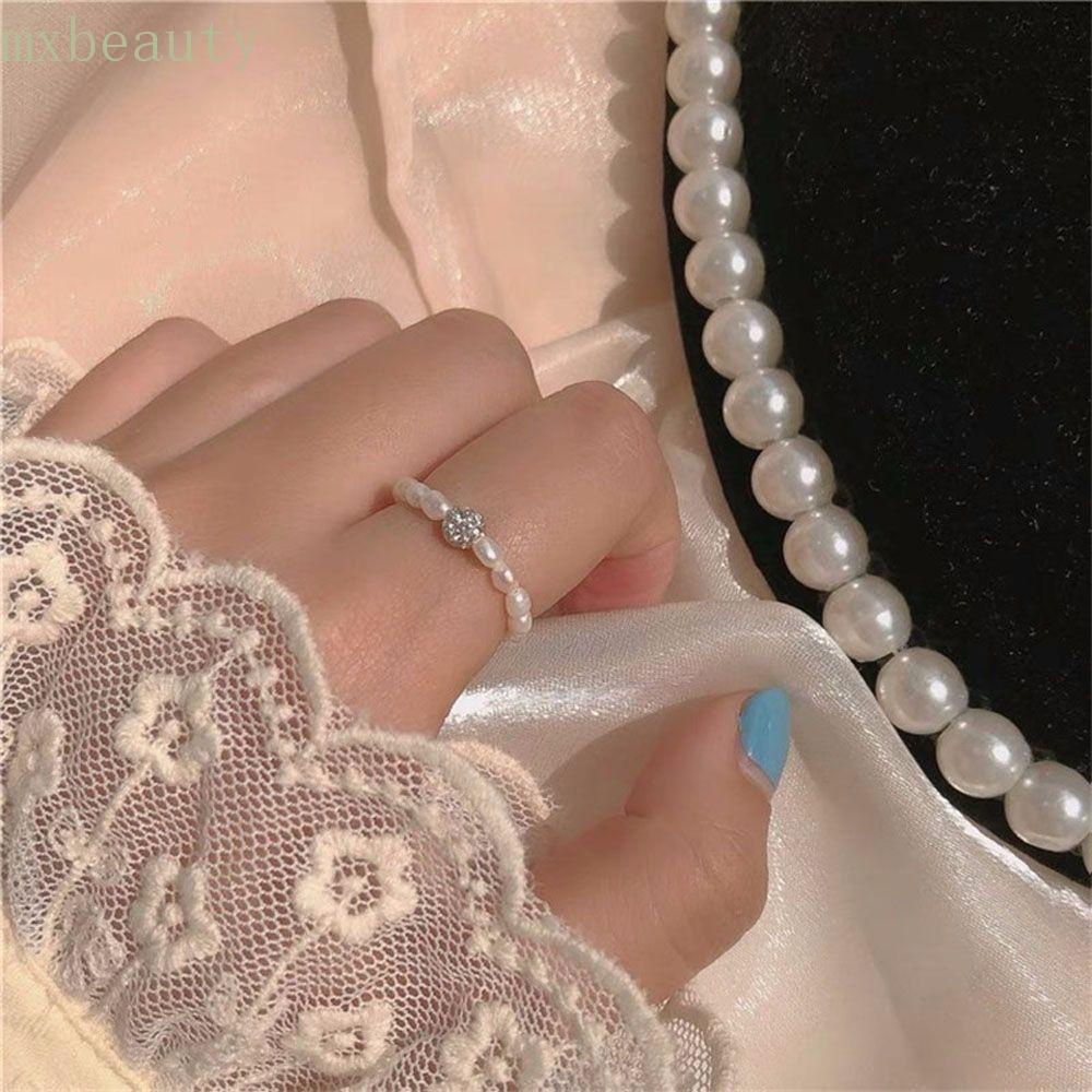 Nhẫn đính hạt ngọc trai sáng bóng thời trang phong cách Hàn Quốc Mxbeauty