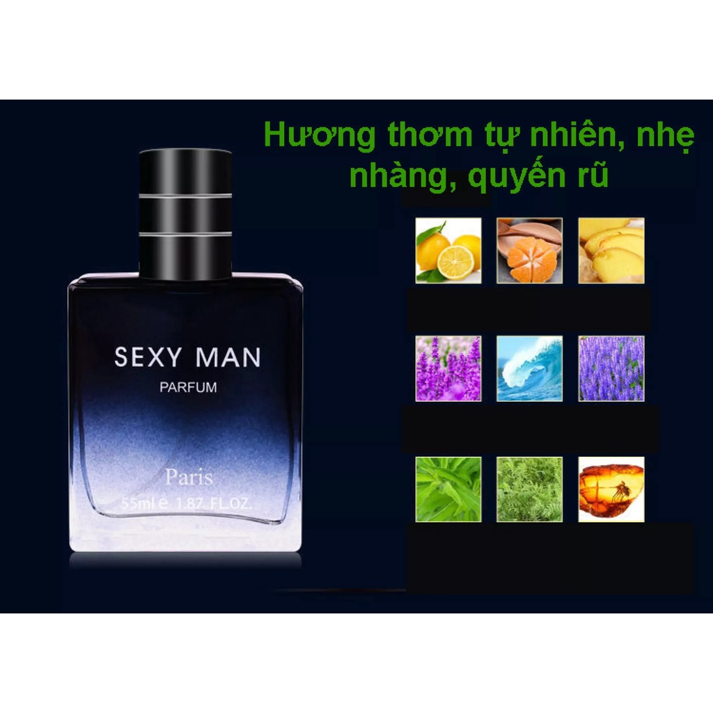Nước Hoa Nam Mini Chính Hãng Sexy Man Thơm Lâu Nam Tính, Mạnh Mẽ, Hương Thơm Nhẹ Nhàng, Quyến Rũ, Thể Tích 55ml