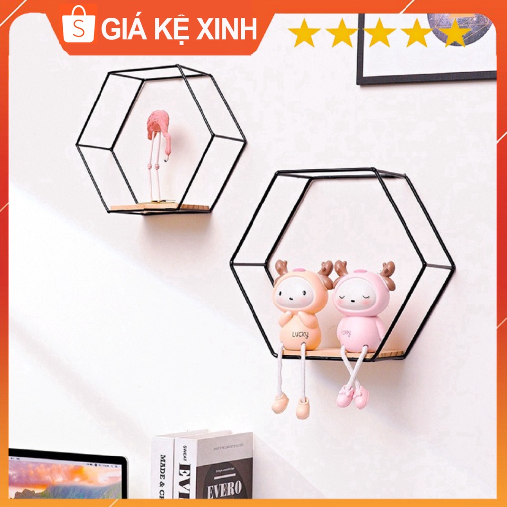 Kệ treo tường TopV trang trí phòng khách khung sắt lục giác decor sơn tĩnh điện gia_ke_xinh