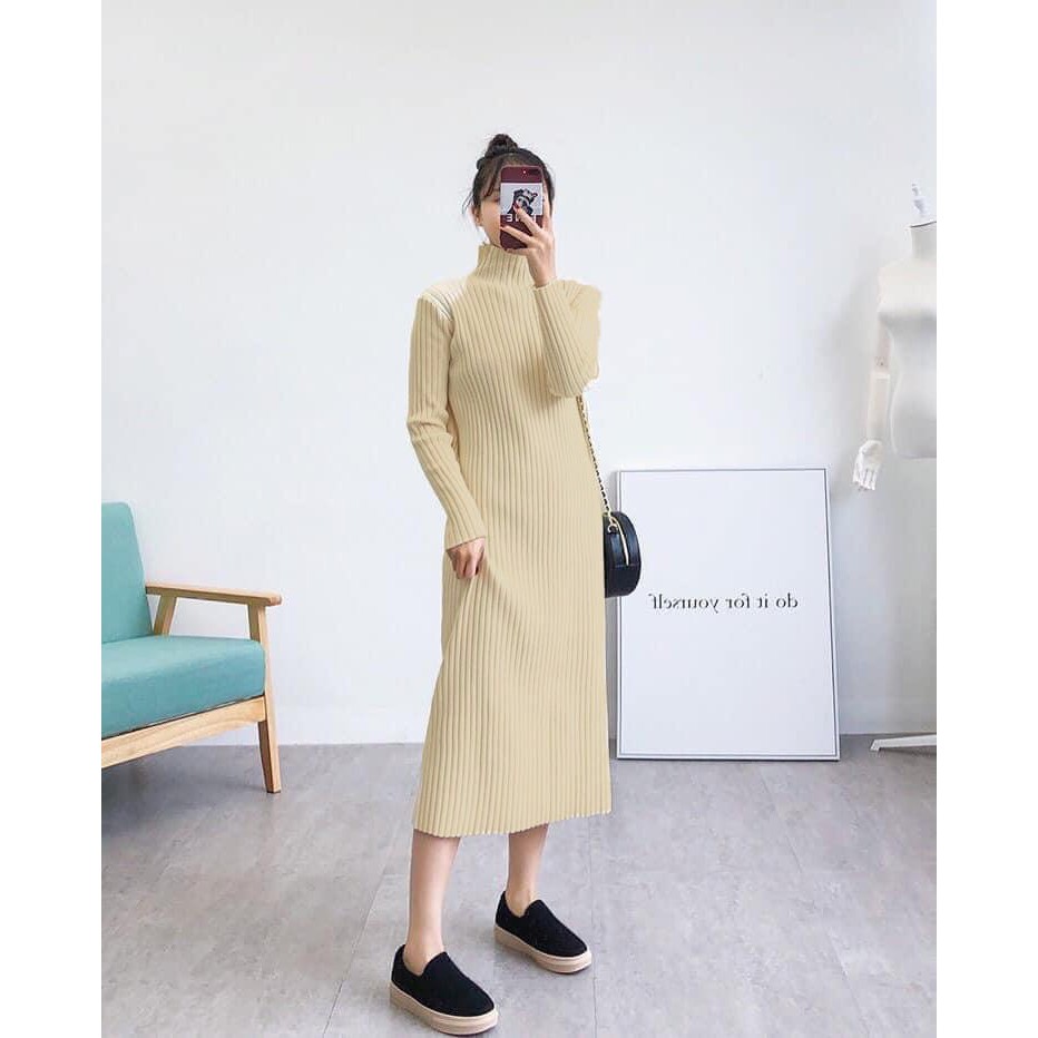 Váy len nữ❤️FREESHIP❤️ Váy Len Cổ Lọ Quảng Châu Dáng Dài Cho Nữ