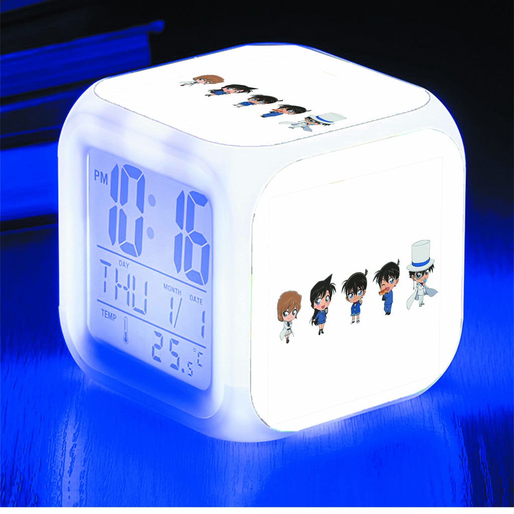 Đồng hồ báo thức để bàn in hình Conan thám tử lừng danh anime LED đổi màu