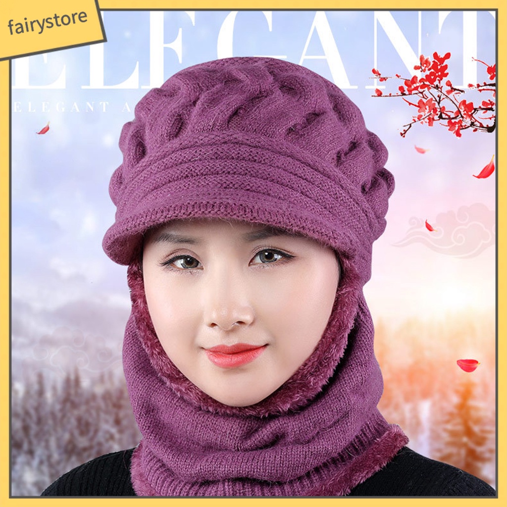 Mũ Trùm Đầu Dệt Kim Kèm Khăn Choàng Cổ Giữ Ấm Cho Nữ
