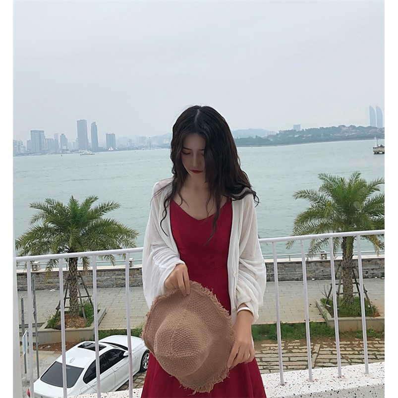 (R157) đầm ulzzang hai dây xẻ tà hai màu hàng order 6 đến 8 ngày