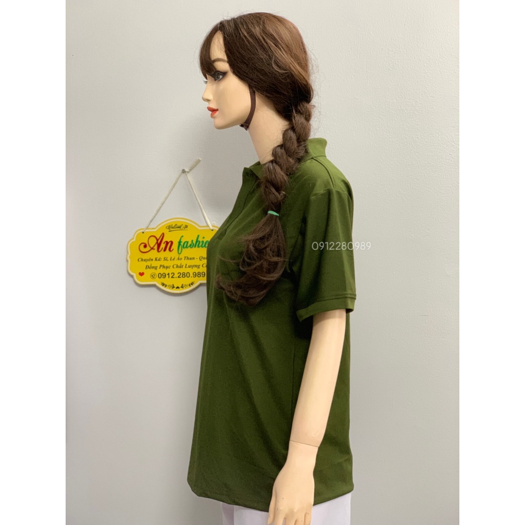 Áo thun có cổ màu xanh rêu vải poly Thái cao cấp cho nam nữ _ Hình chụp thật