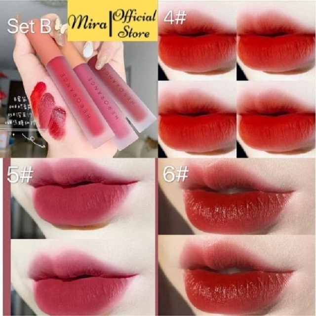 Set 3 Son kem lì herorange mềm mịn tự nhiên hiệu ứng chống thấm nước sáng bóng