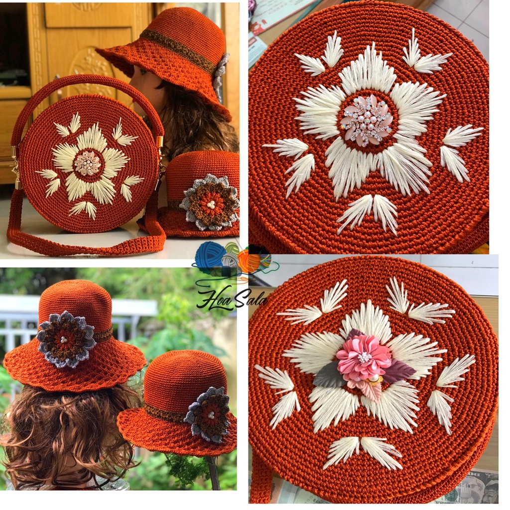 ⚡GIÁ SỐC⚡ Set nón và túi xách handmade thời trang siêu xinh-Nón vành rộng