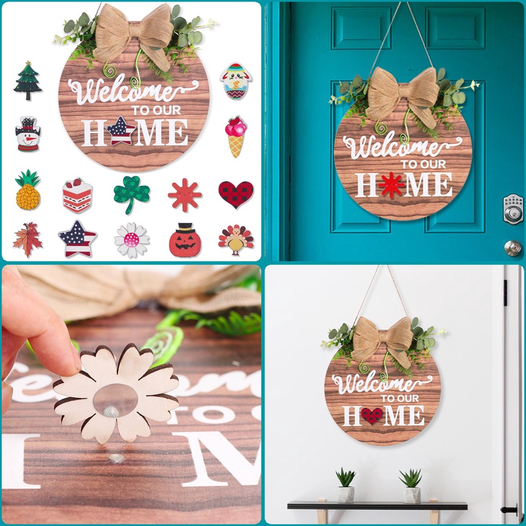 🔥Hot giảm giá🔥Biển hiệu treo cửa trang trí nội thất nhà cửa hình vòng hoa tích hợp chữ welcome